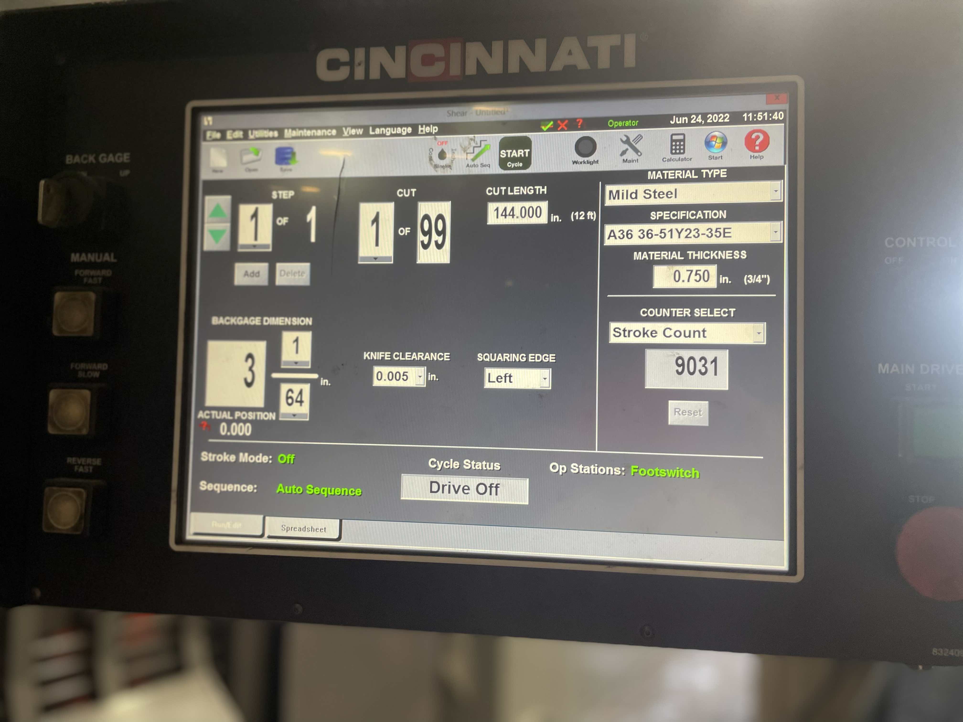 3/4" X 12' Cincinnati Model 7500 FSU Hydraulic Power Squaring Shear